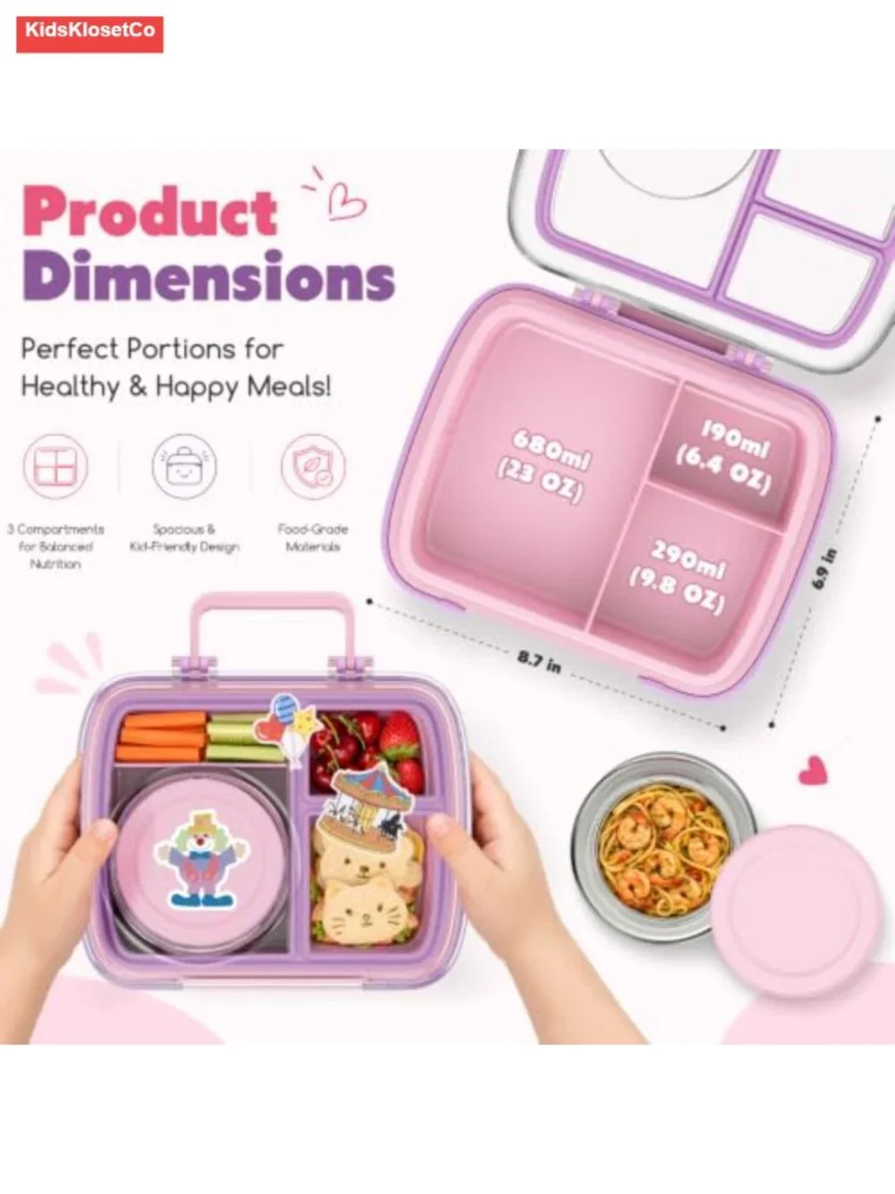 Bento Lunch Box with Stainless Steel Food Jar, Ice Pack & Utensils, Leakproof